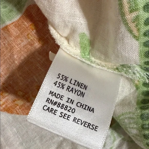 Rachel Zoe Orange Green Citrus Print Blouse top women XL linen casual vacation - Picture 6 of 7
